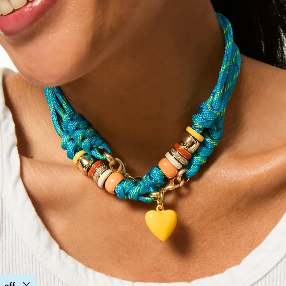Roxanne Assoulin The Super Size Happy Cord Necklace Blue Necklace/Yellow Heart